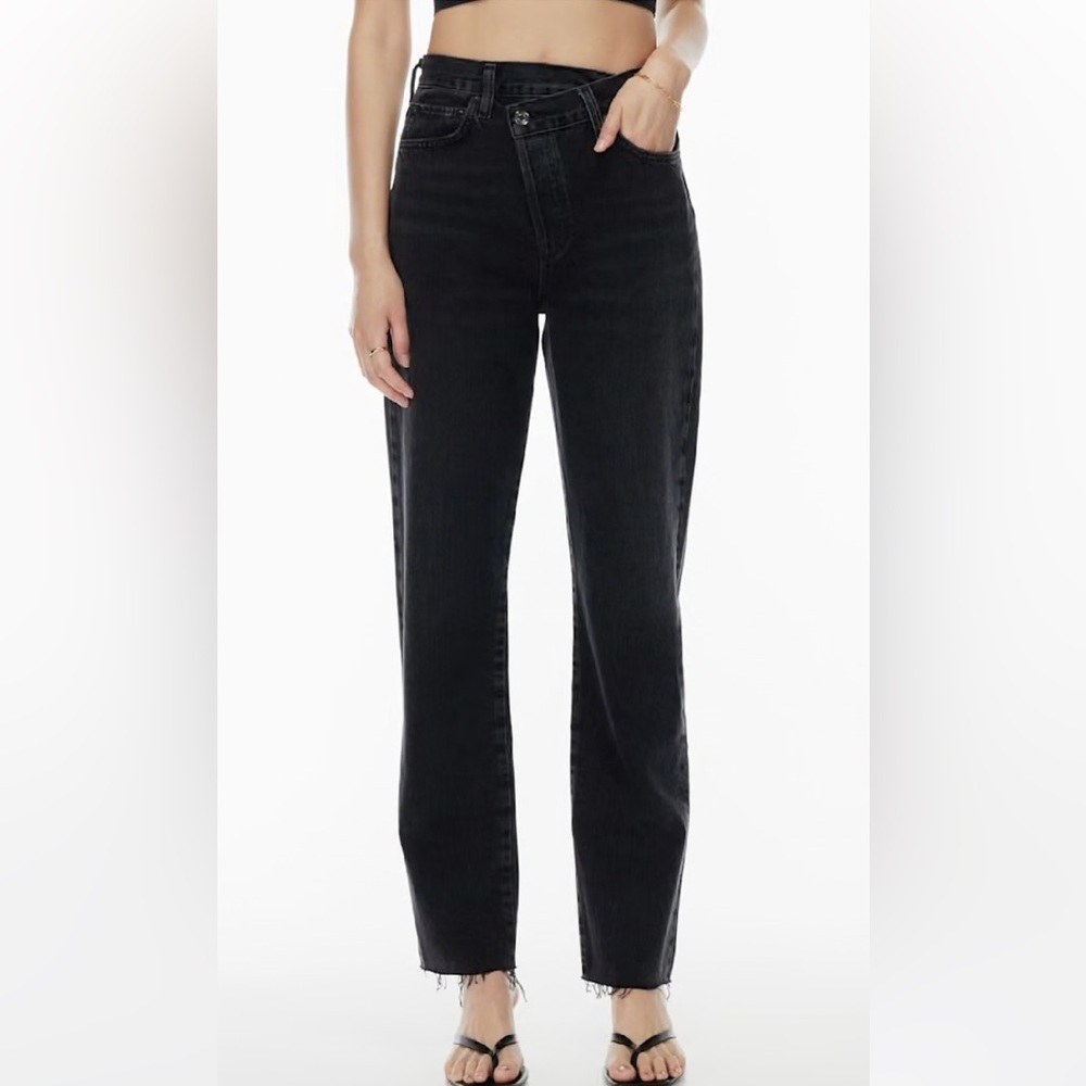 Agolde Women's Dark Gray/black Crisscross Straight Leg Jeans 24